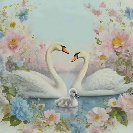 Swans swimming gracefully
